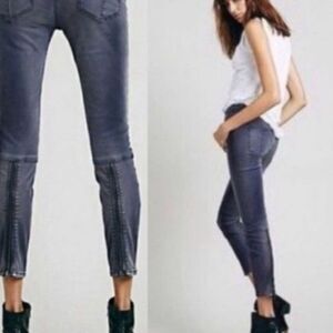 Free People Women's Blue-Gray Sueded Sateen Zipper Back Calf Skinny Jeans Sz 31